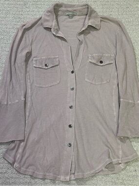 James Perse Button Front Ribbed Side Panel Slub Dusty Periwinkle Button-Up Shirt